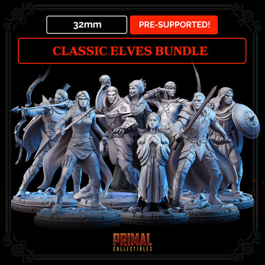 8 miniatures - 32mm - Classic RPG elves bundle - MASTERS OF DUNGEONS QUEST - Primal Collectibles