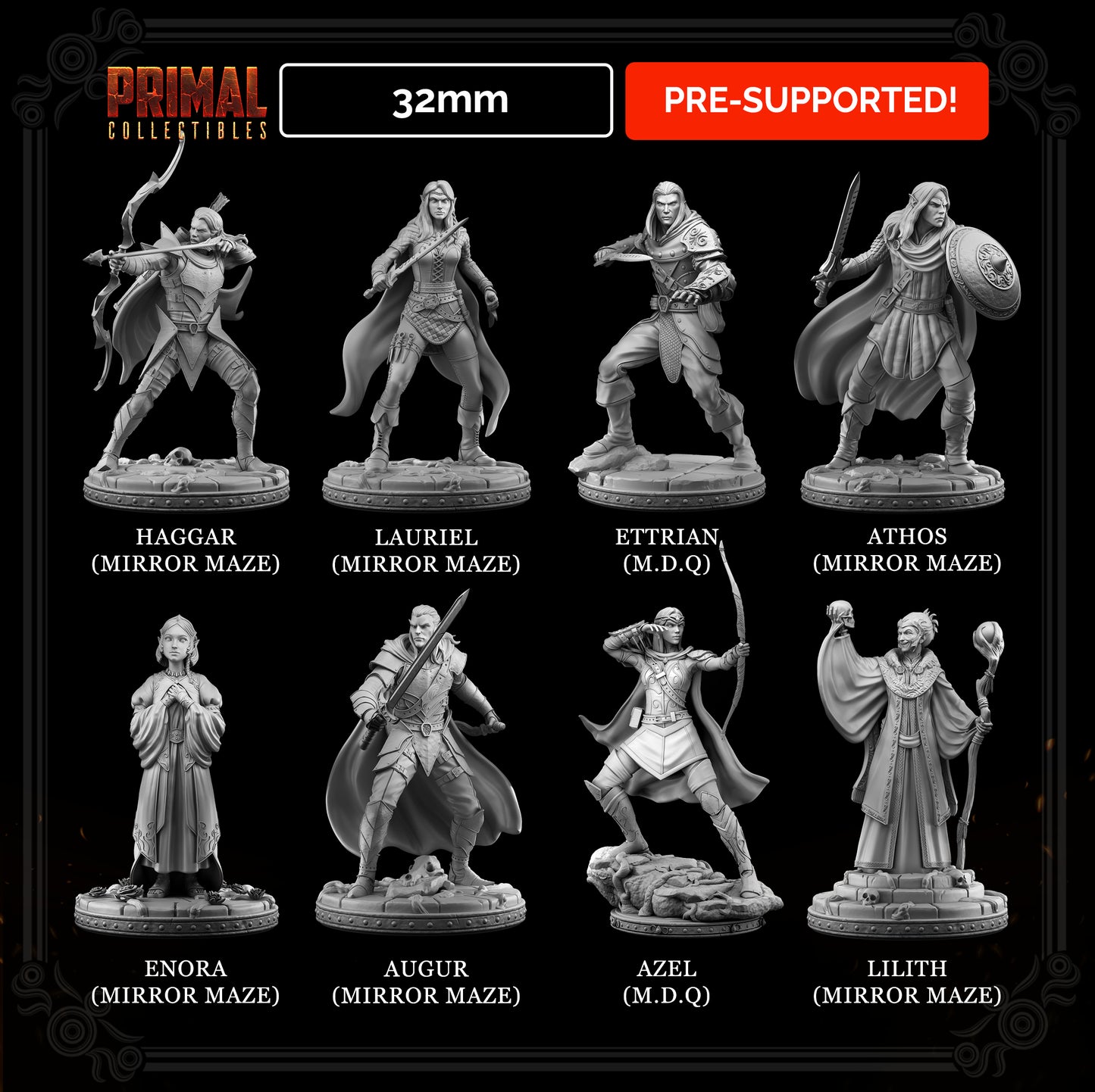 8 miniatures - 32mm - Classic RPG elves bundle - MASTERS OF DUNGEONS QUEST - Primal Collectibles