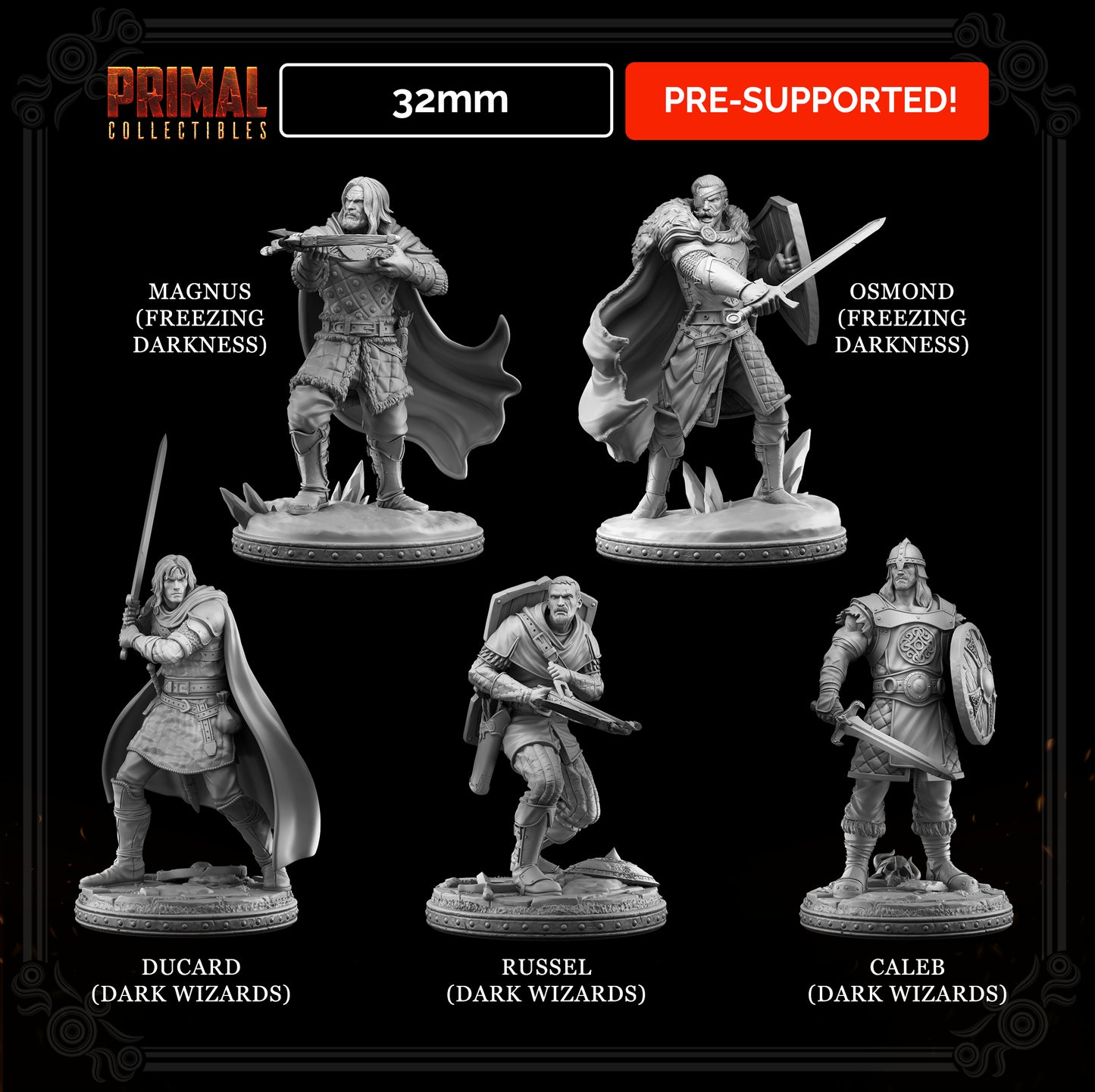 5 miniatures - 32mm - Classic RPG mercenaries bundle - MASTERS OF DUNGEONS QUEST - Primal Collectibles