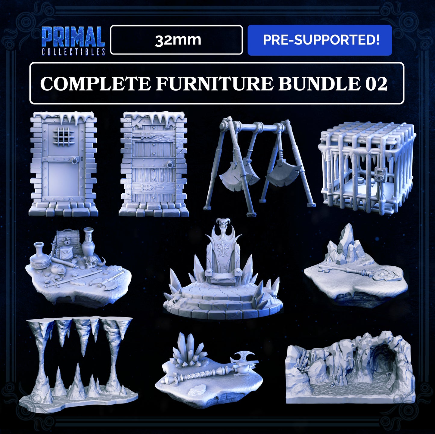 34 miniatures - COMPLETE FURNITURE RPG SET  - MASTERS OF DUNGEONS QUEST - Premium Package - Primal Collectibles