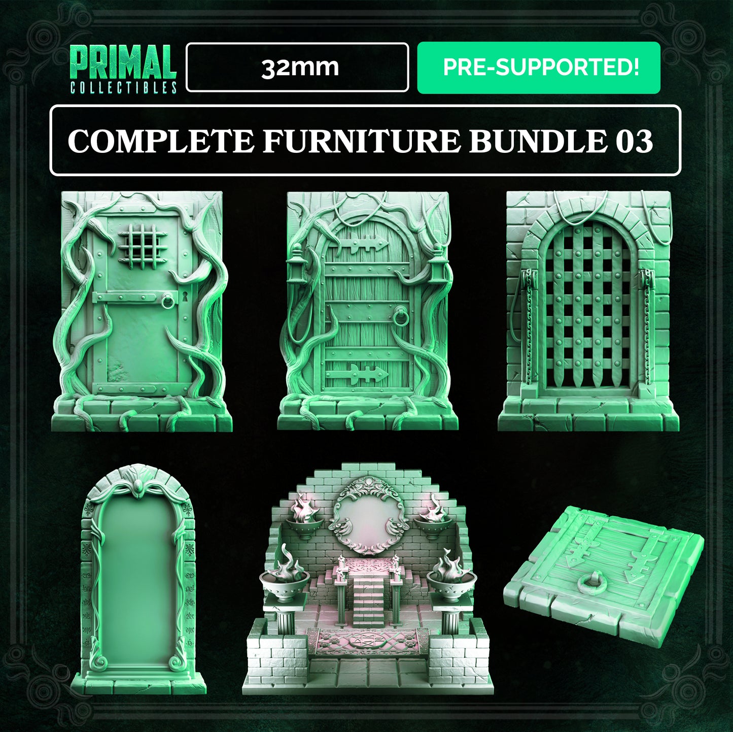 6 miniatures - 32mm - Complete furniture RPG elves expansion game - THE MIRROR MAZE - MASTERS OF DUNGEONS QUEST - Primal Collectibles