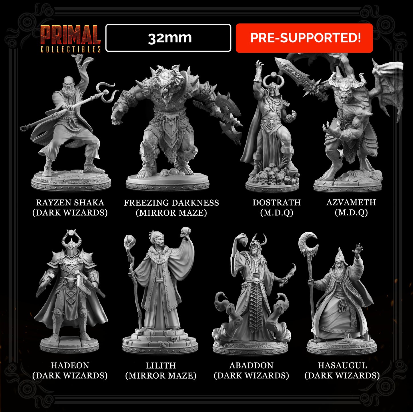 8 miniatures - 32mm - classic miniatures RPG bosses - MASTERS OF DUNGEONS QUEST - Primal Collectibles