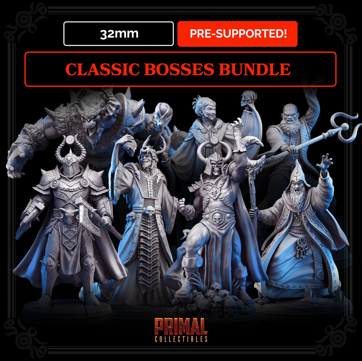 8 miniatures - 32mm - classic miniatures RPG bosses - MASTERS OF DUNGEONS QUEST - Primal Collectibles