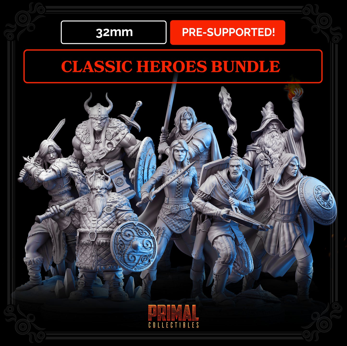 18 miniatures - 32mm - Classic RPG game heroes bundle - MASTERS OF DUNGEONS QUEST - Primal Collectibles