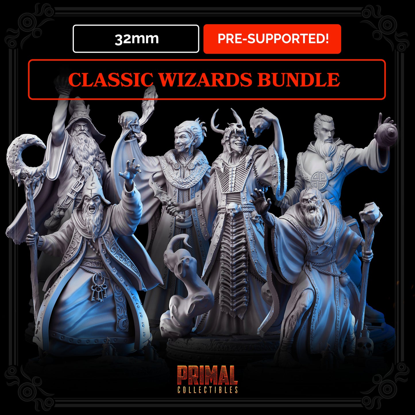 8 miniatures - 32mm - Classic RPG game wizards bundle - MASTERS OF DUNGEONS QUEST - Primal Collectibles