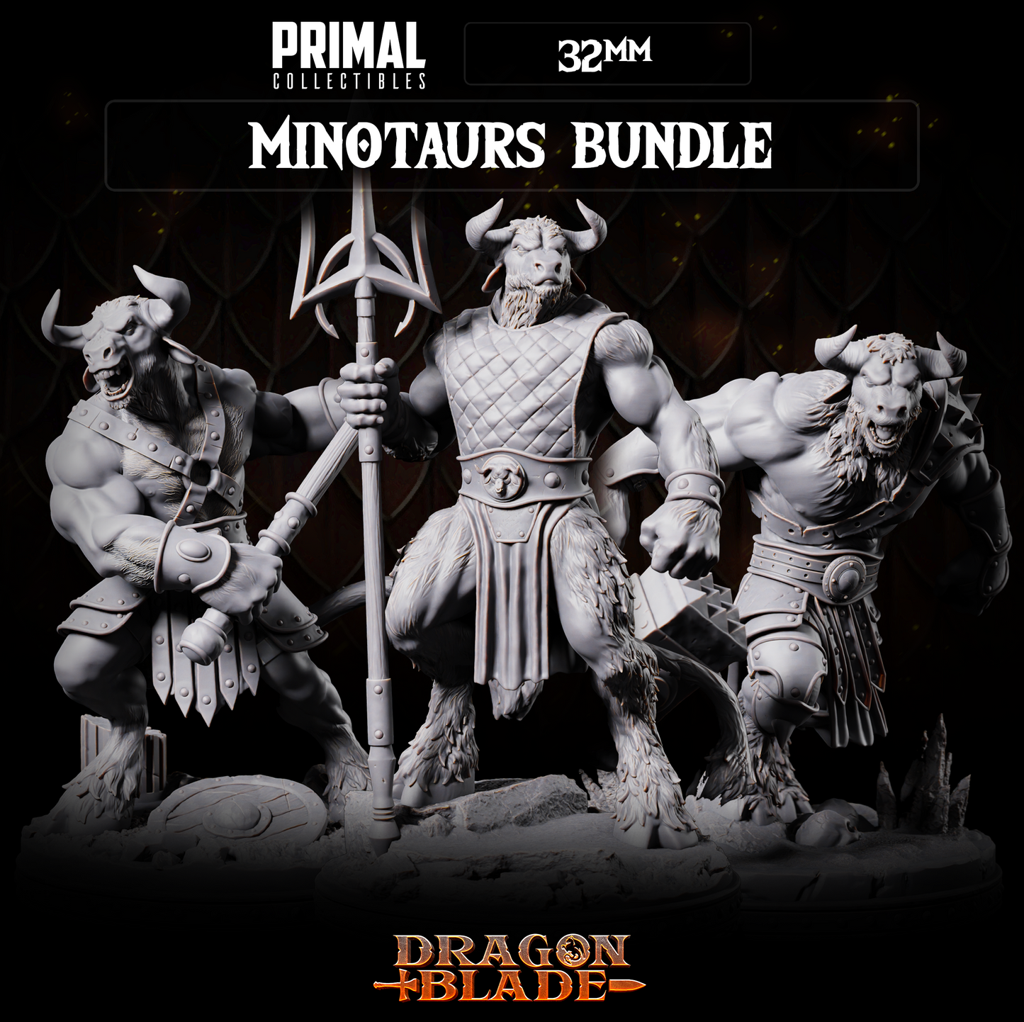 3 miniatures - 32mm - Classic Minotaurs Bundle - DragonBlade