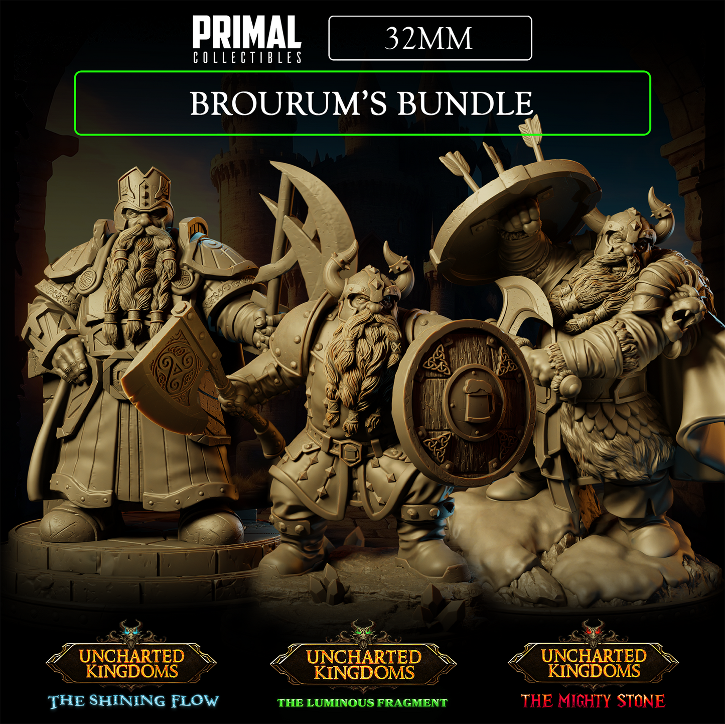 3 miniatures - 32mm - Brourum's Bundle - Uncharted Kingdom