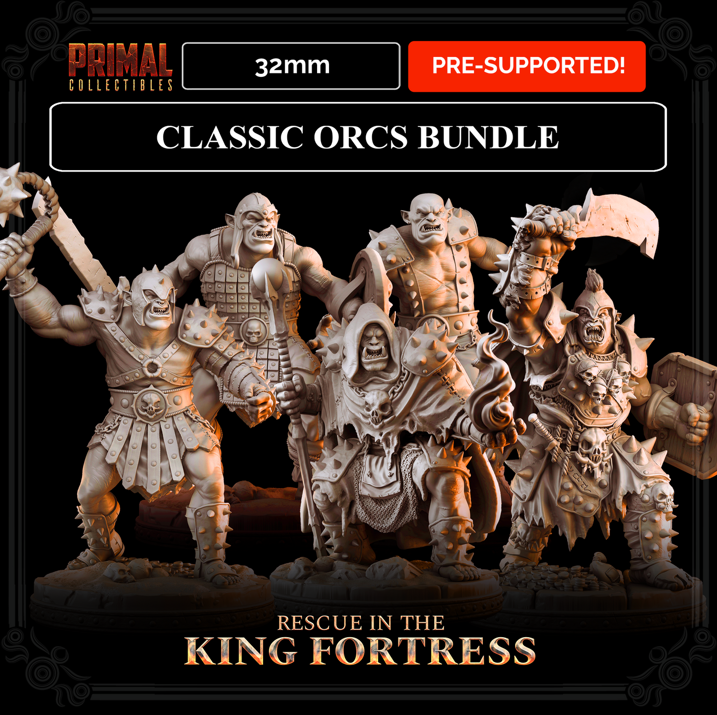 5 miniatures - 32mm - Classic Orcs Bundle - RESCUE IN THE KING FORTRESS  - MASTERS OF DUNGEONS QUEST