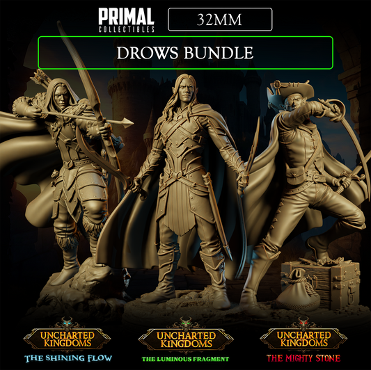 3 miniatures - 32mm - Classic Drows Bundle - Uncharted Kingdom