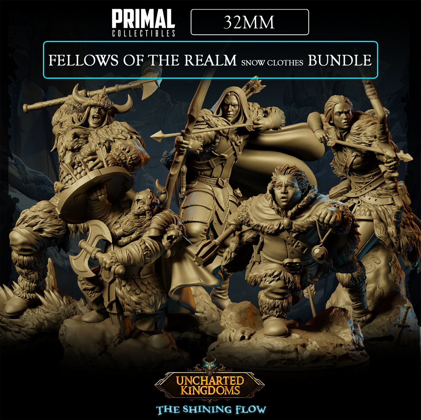 5 miniatures - 32mm - Fellows of the Realm Snow Clothes Bundle - Uncharted Kingdom