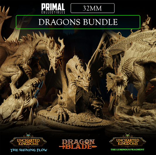 3 miniatures - 32mm - Dragons Bundle - Uncharted Kingdom & DragonBlade