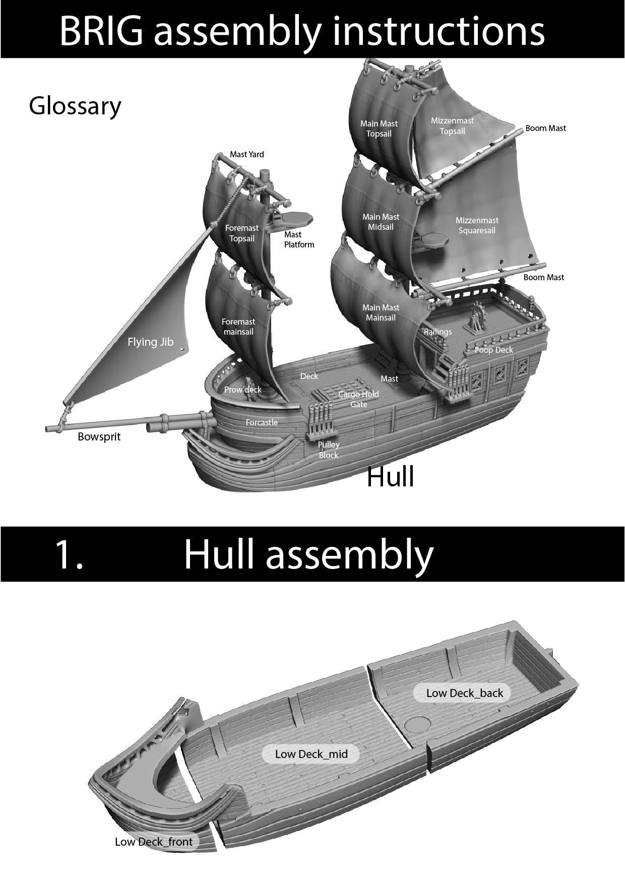 43cm Long Brig (Age of Sail Ship Scenery Terrain) - Across the Realms