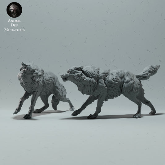 Arctic Wolves Fighting - Animal Den Miniatures