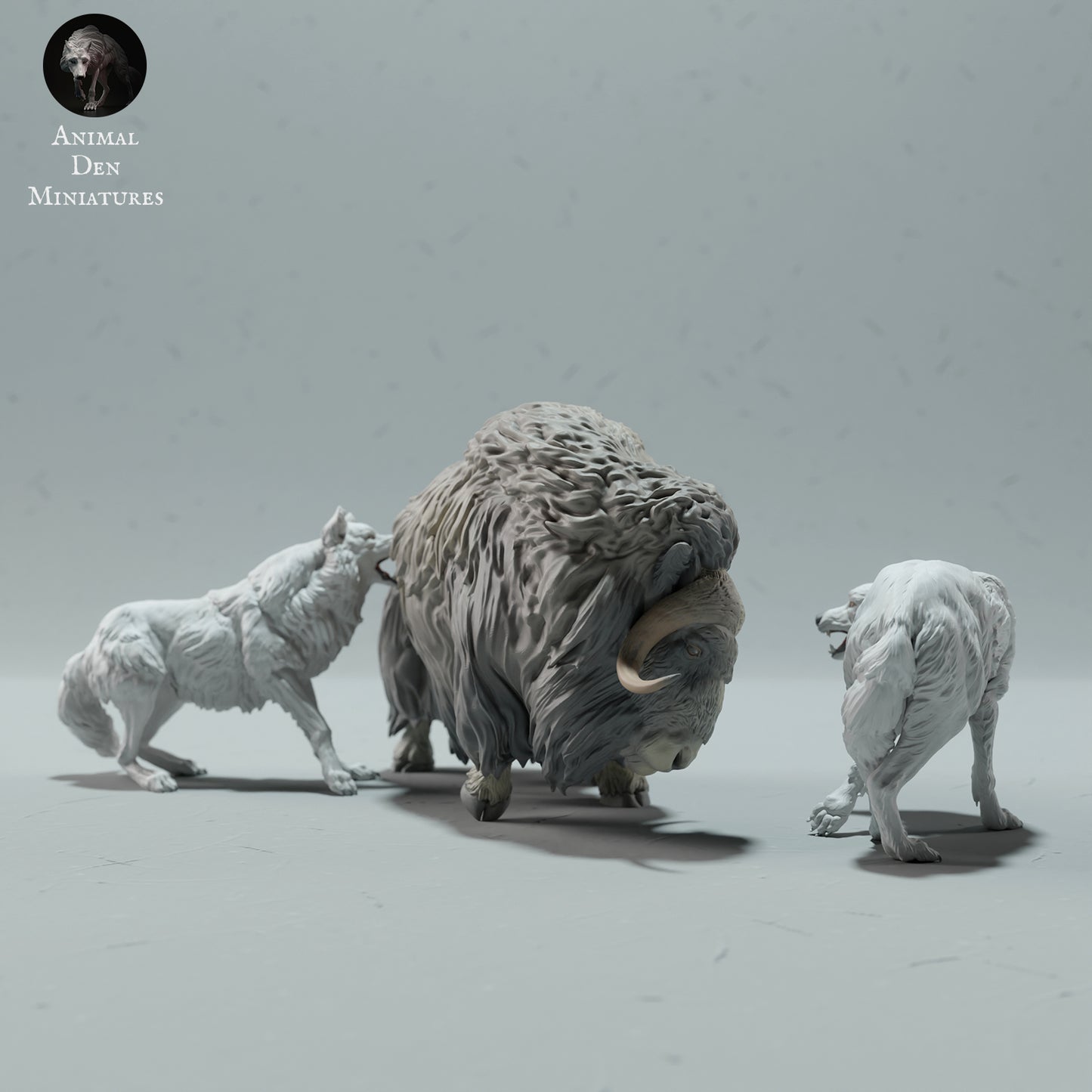 Arctic Wolves Hunting Muskox - Animal Den Miniatures