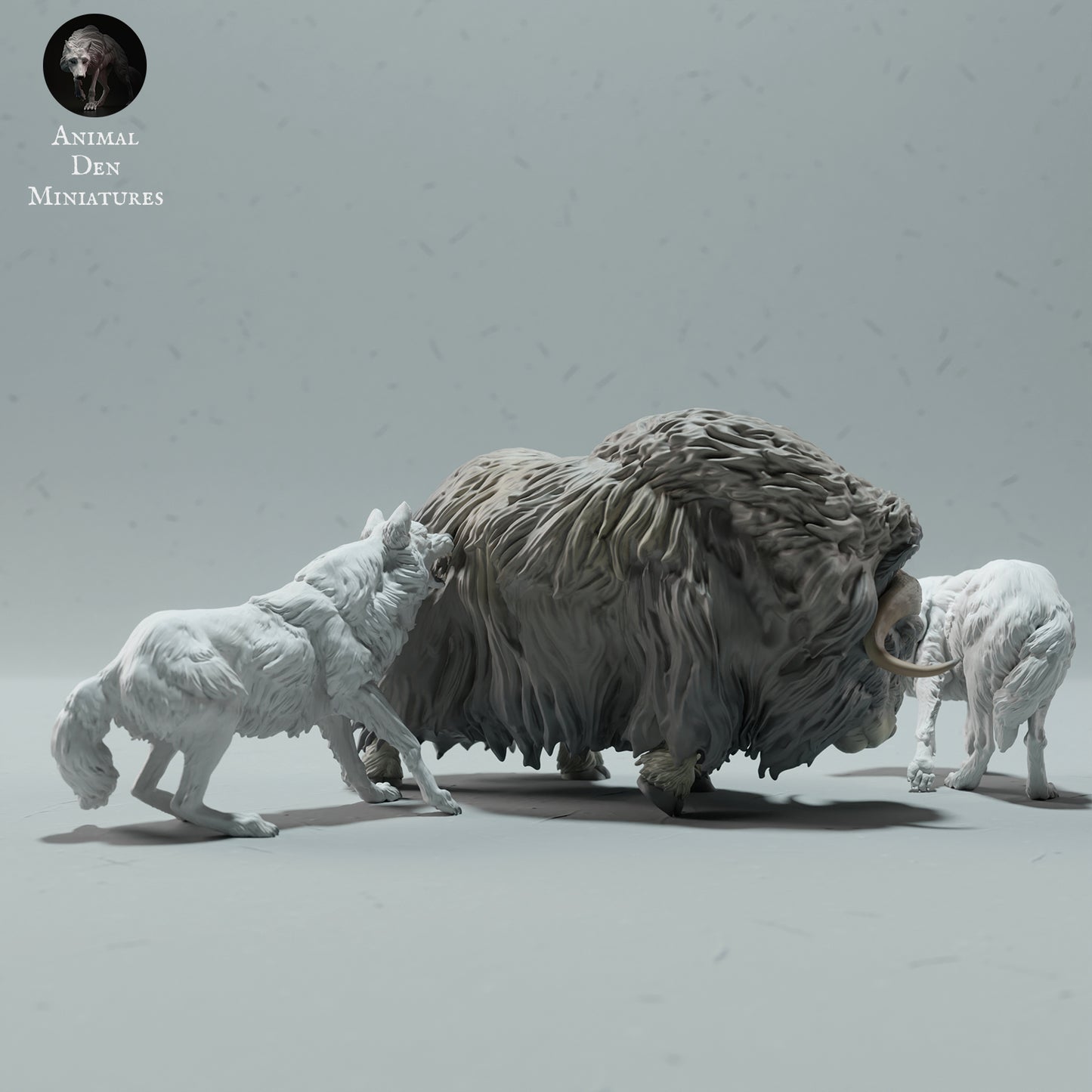 Arctic Wolves Hunting Muskox - Animal Den Miniatures