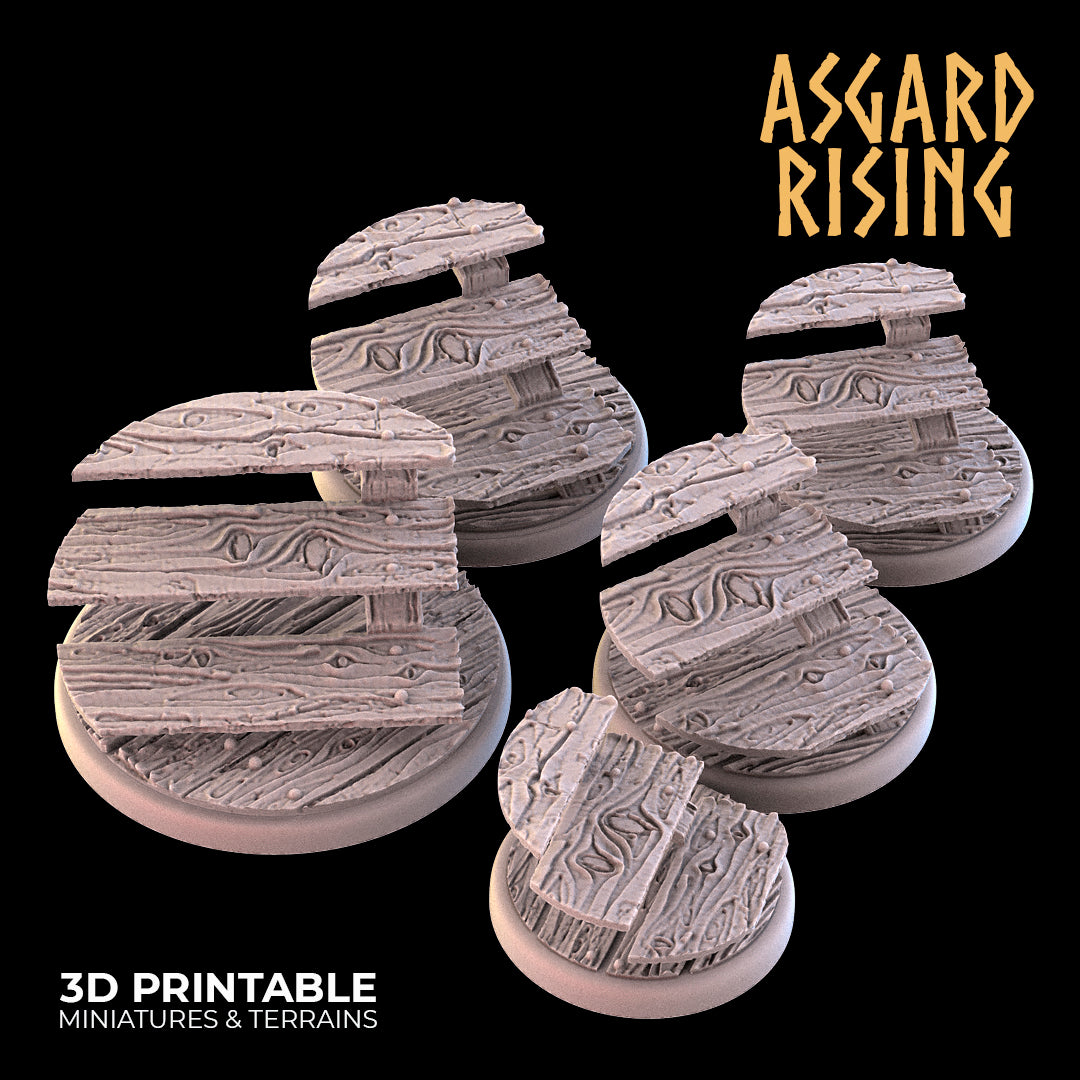 WOODEN STAIRS THEME Round bases SET - Asgard Rising