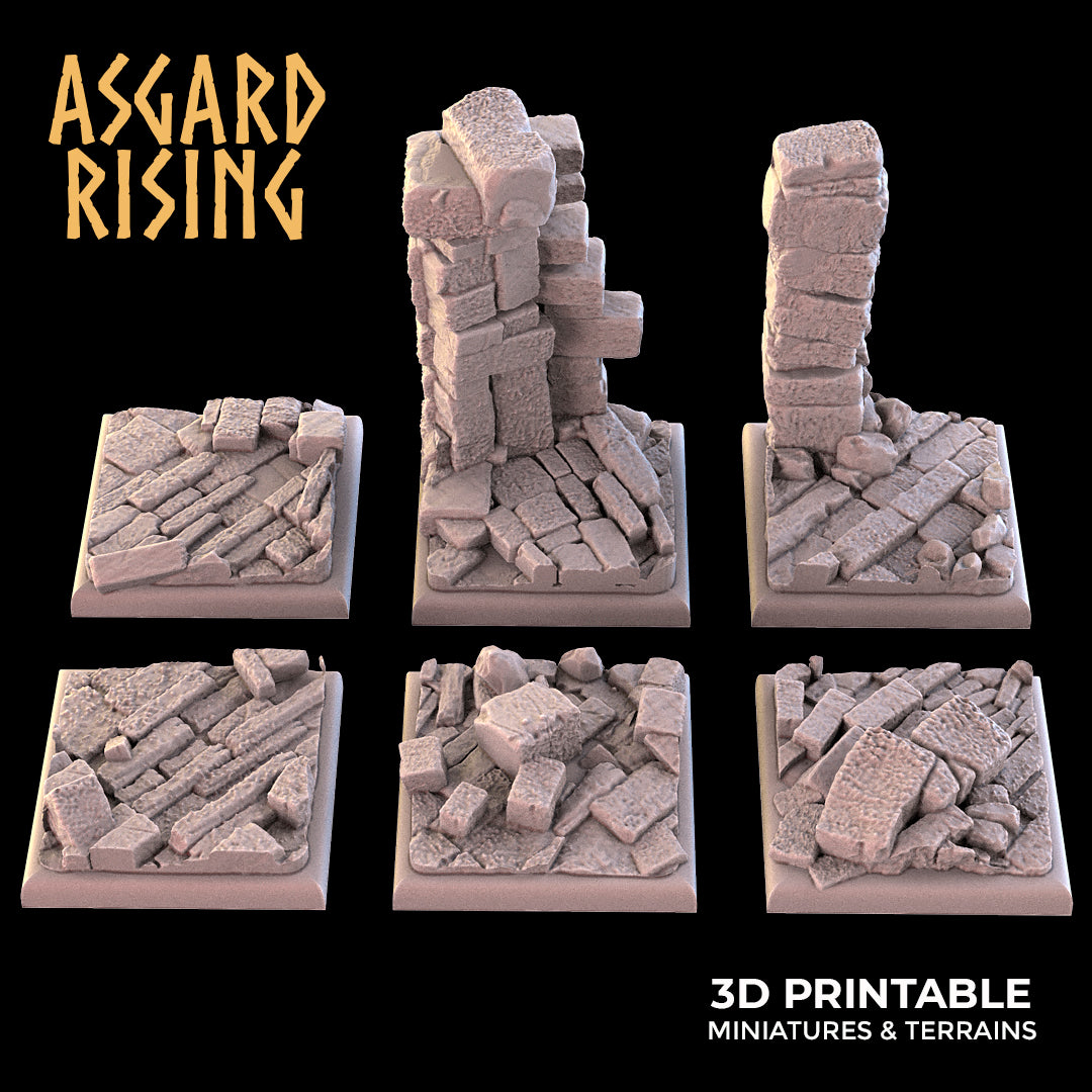 RUINS THEME 6 x Square bases 25mm SET - Asgard Rising