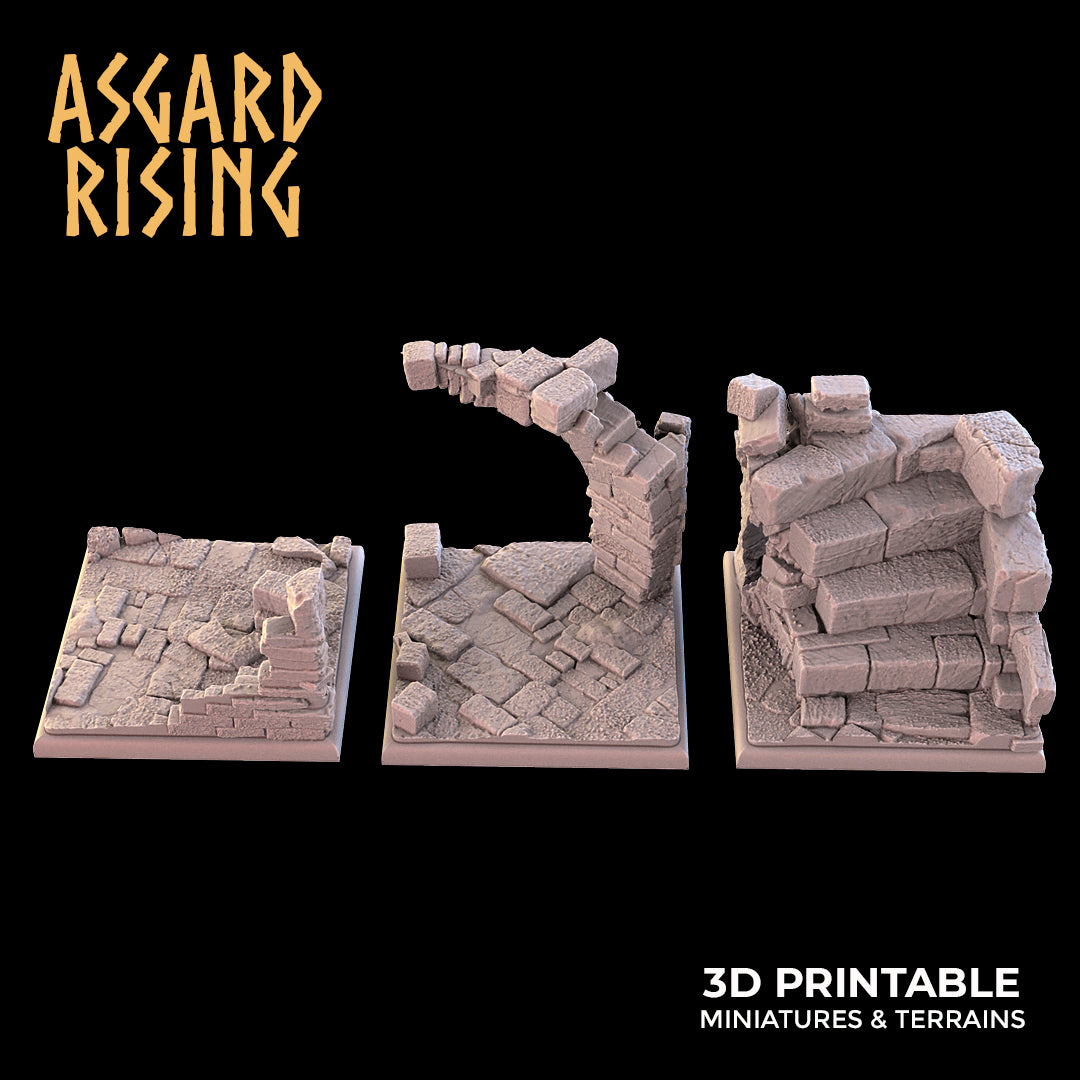 RUINENTHEMA 3 x quadratische Sockel 40 mm SET - Asgard Rising