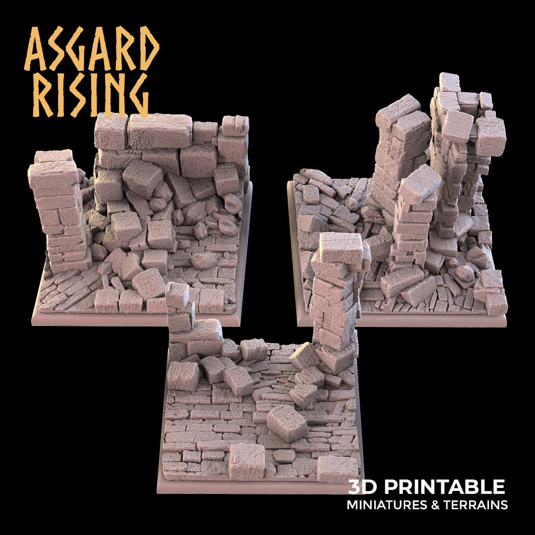 RUINS THEME 3 x Square bases 50mm SET - Asgard Rising