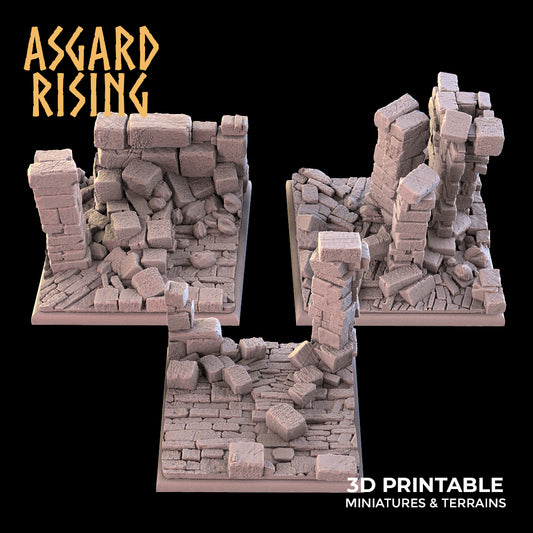 RUINS THEME 3 x Square bases 50mm SET - Asgard Rising