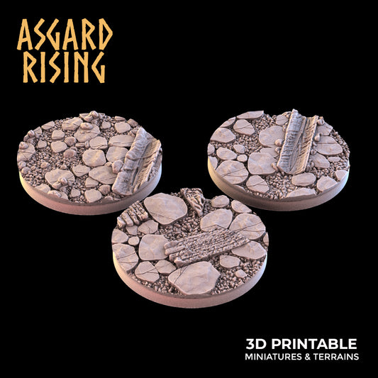 WOODEN RUINS 3 x Round bases 40mm and 50mm - Asgard Rising