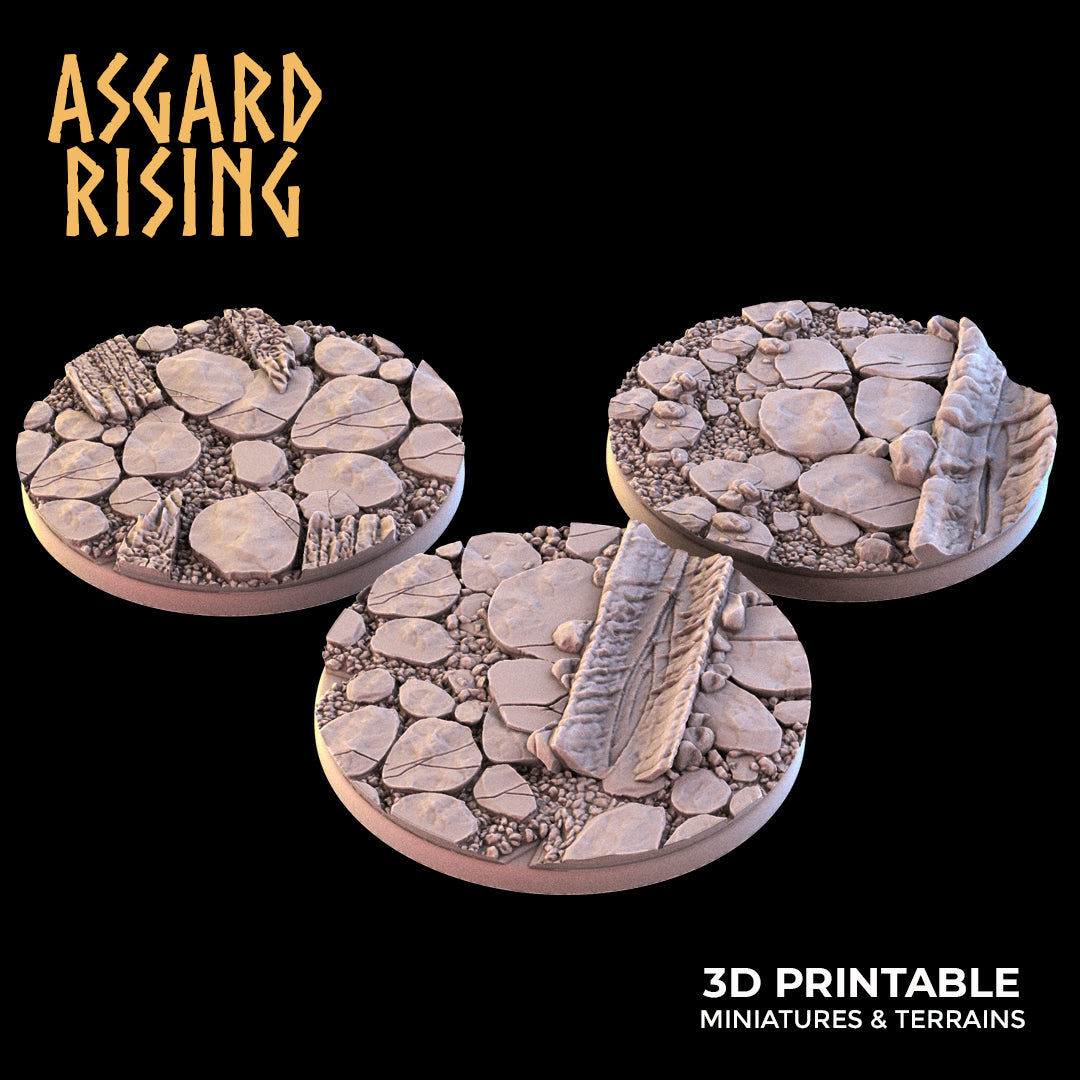 WOODEN RUINS 3 x Round bases 40mm and 50mm - Asgard Rising