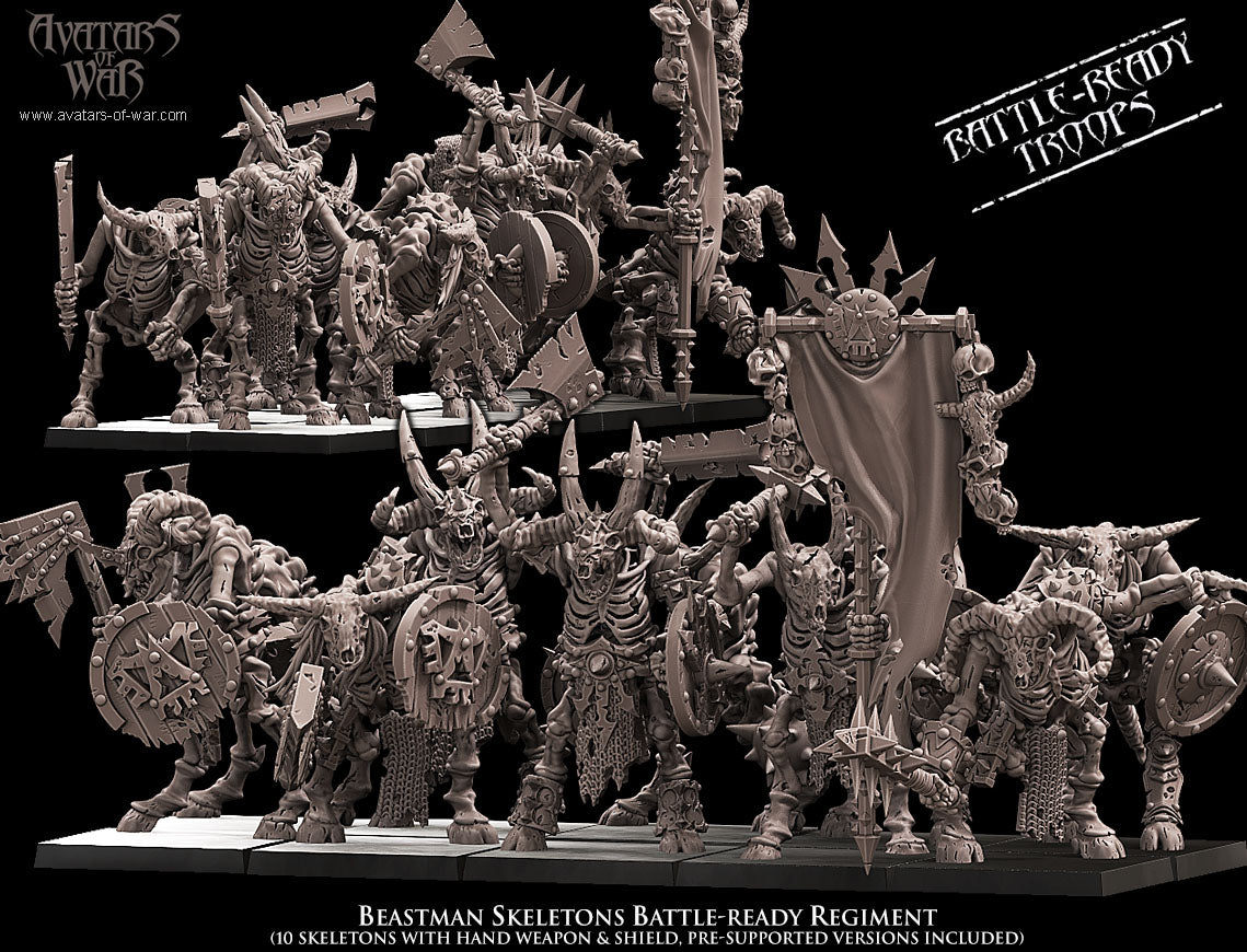 Beastman Skeletons Battle-Ready regiment (10 Skeletons) - Avatars of War