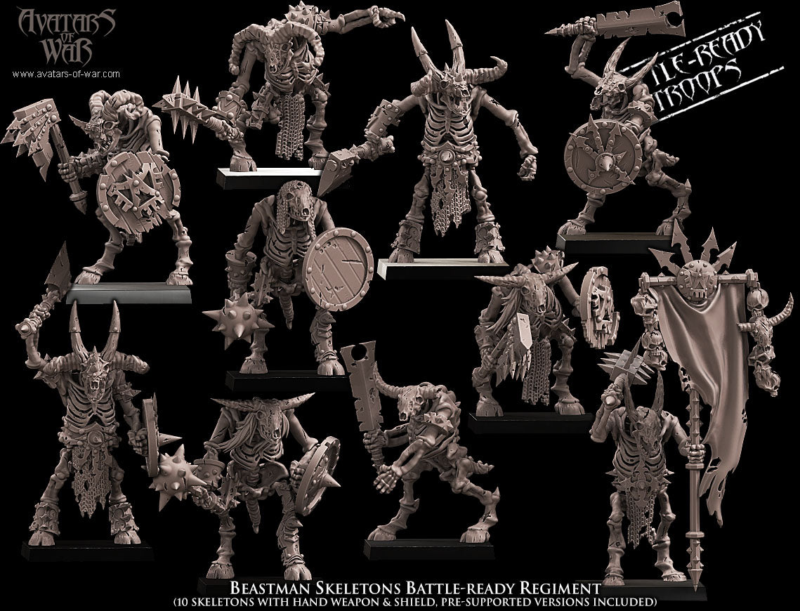 Beastman Skeletons Battle-Ready regiment (10 Skeletons) - Avatars of War