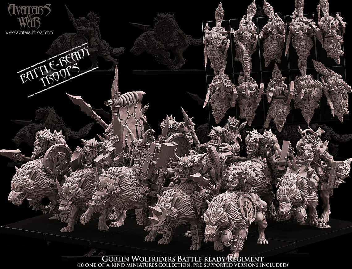 Goblin Wolfriders Battle-Ready regiment (10 mounted Goblins) - Avatars of War