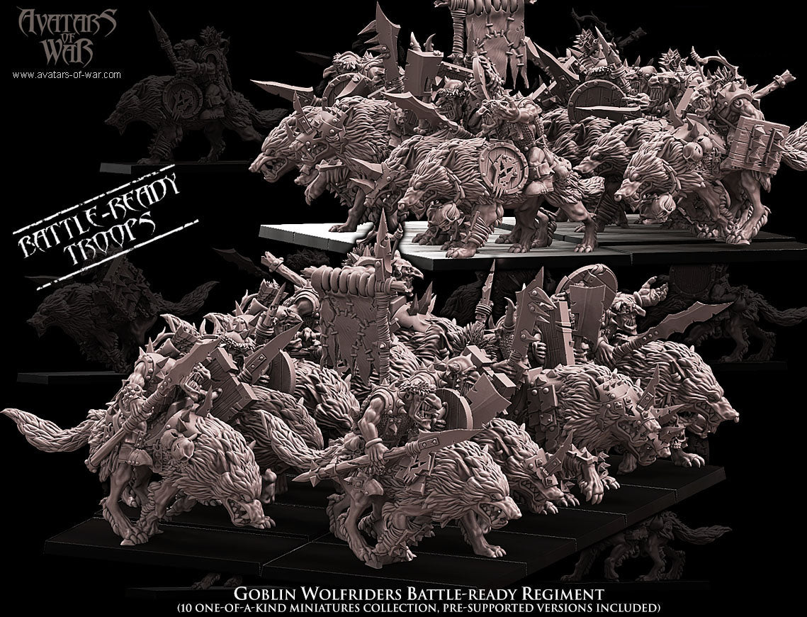 Goblin Wolfriders Battle-Ready regiment (10 mounted Goblins) - Avatars of War