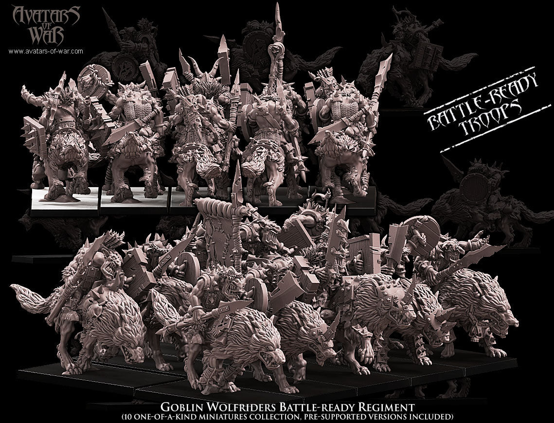 Goblin Wolfriders Battle-Ready regiment (10 mounted Goblins) - Avatars of War