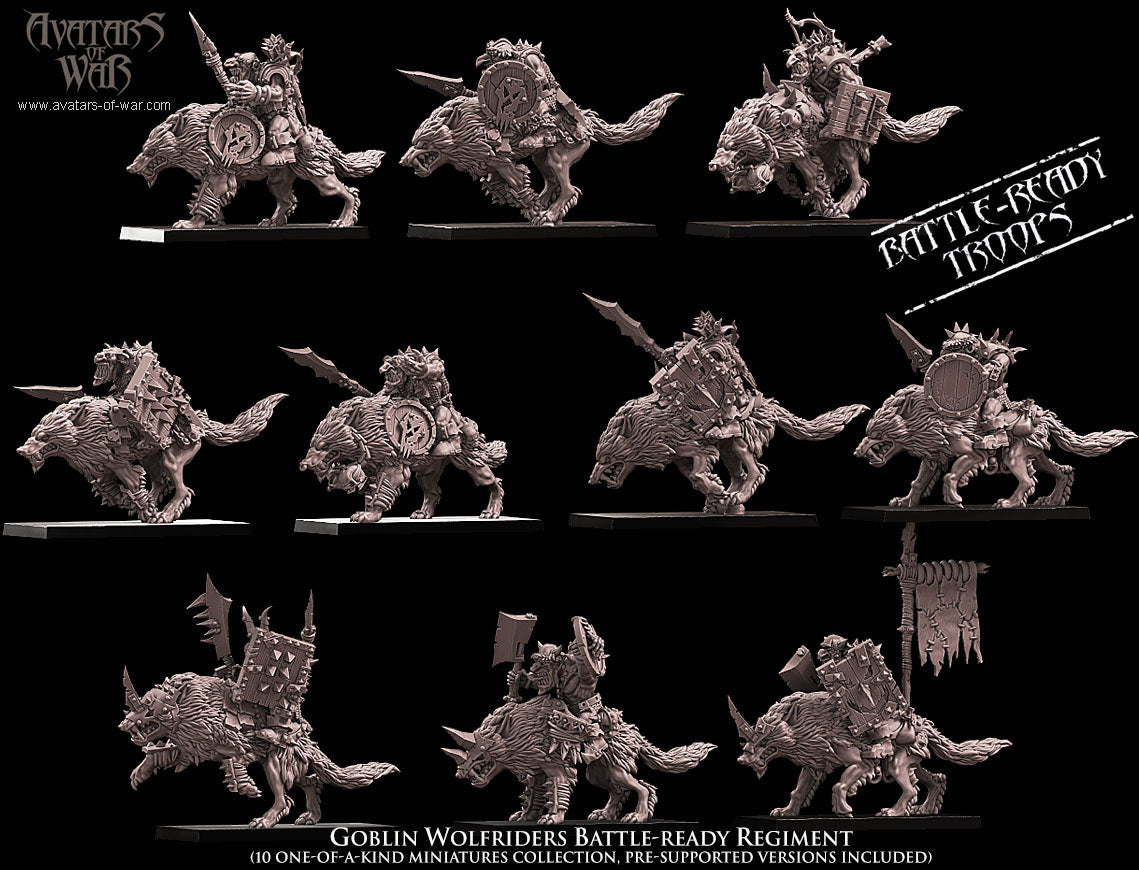 Goblin Wolfriders Battle-Ready regiment (10 mounted Goblins) - Avatars of War