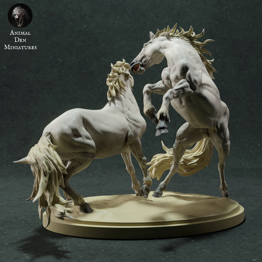 Camargue Horse Stags Fight - Animal Den Miniatures