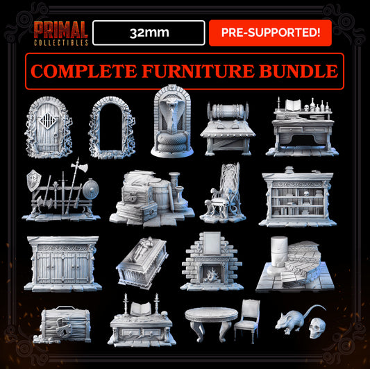 17 miniatures - 32mm - Complete furniture RPG base game - MASTERS OF DUNGEONS QUEST - Primal Collectibles