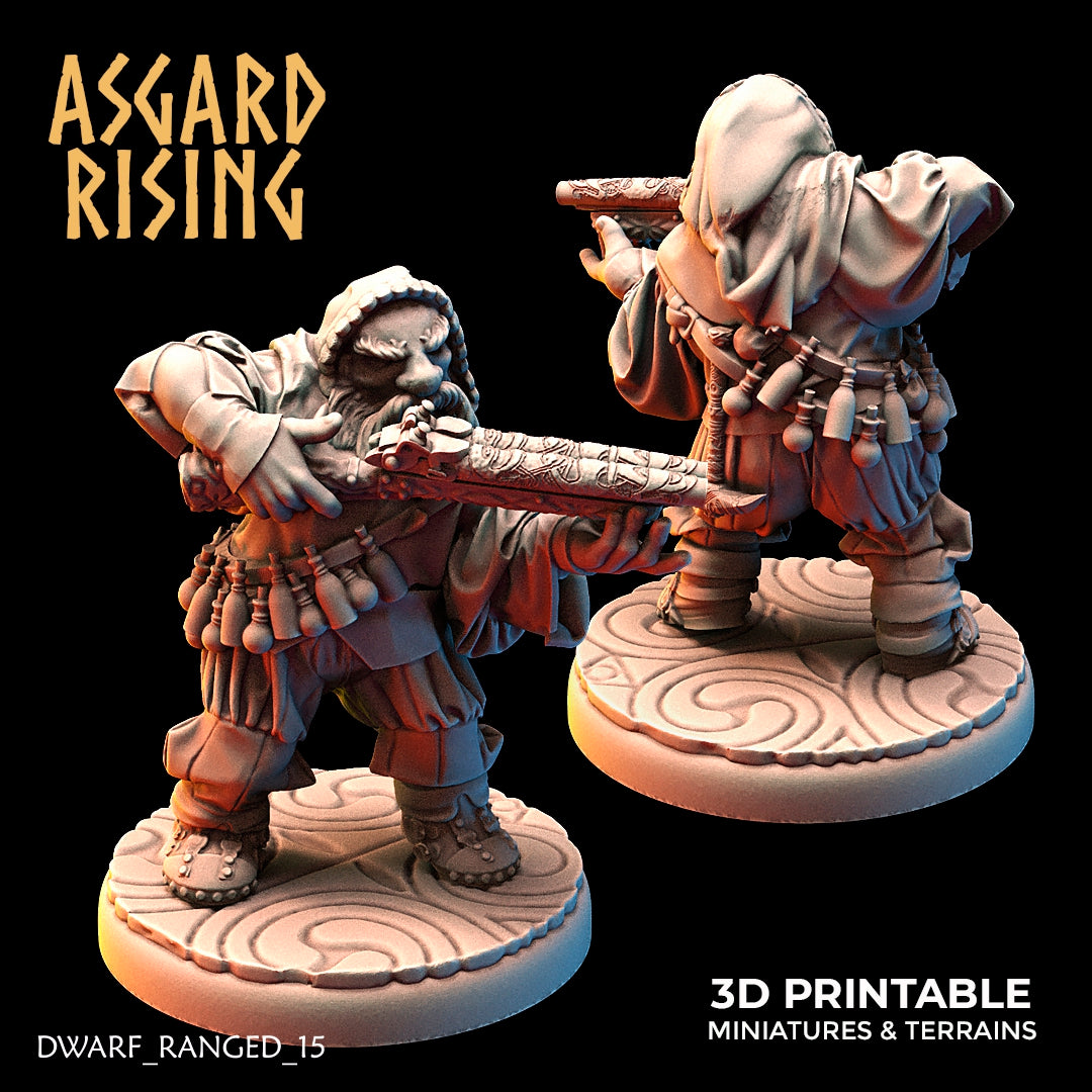 DWARF RANGED: Dwarves in Hooded clothes with Firearms (Short barrels) - Asgard Rising