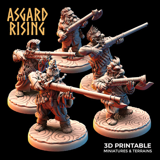 DWARF RANGED: Dwarves in Clothes with Firearms (Short and Long barrels) - Asgard Rising