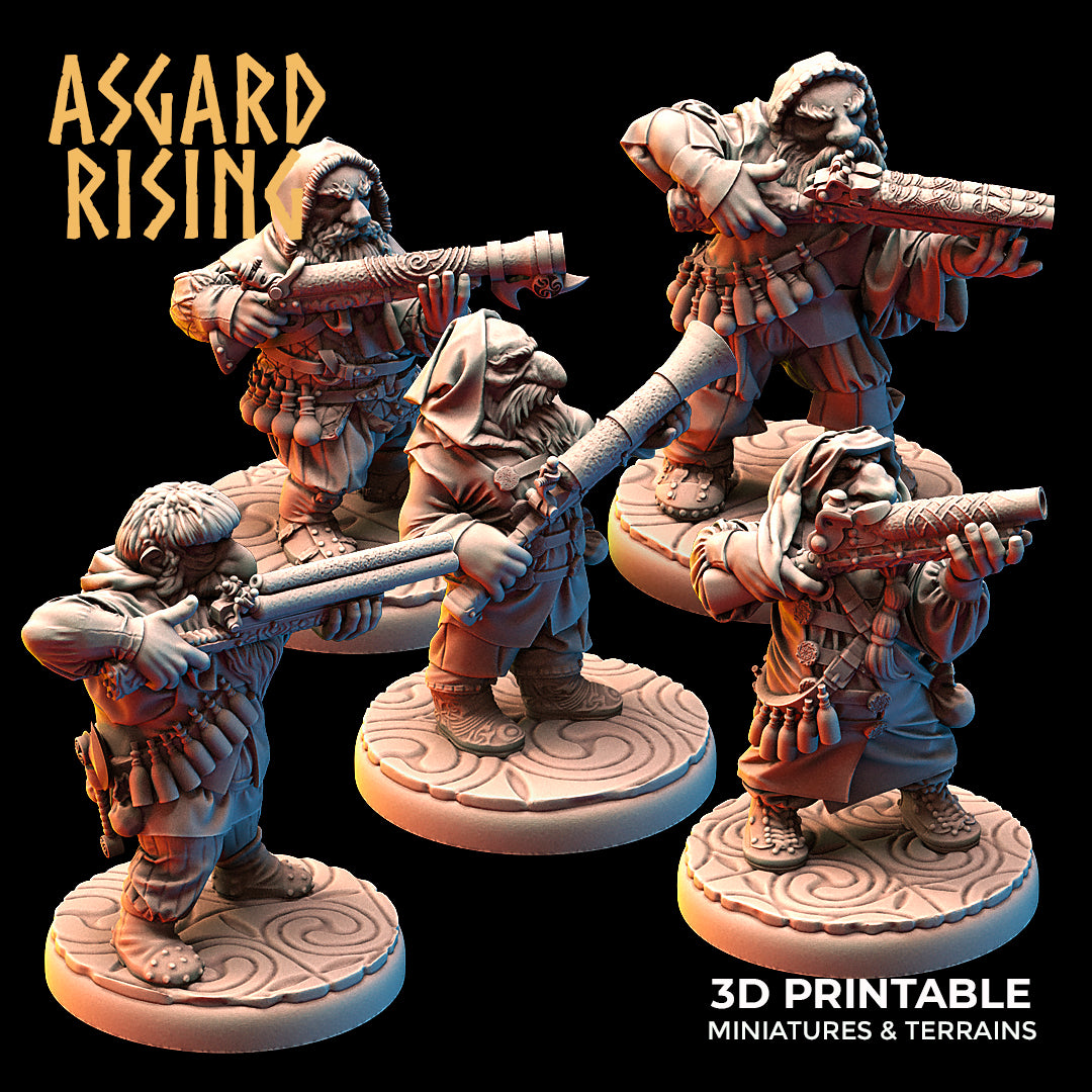 DWARF RANGED: Dwarves in Hooded clothes with Firearms (Short barrels) - Asgard Rising