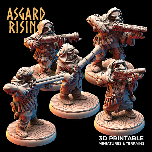 DWARF RANGED: Dwarves in Hooded clothes with Firearms (Short barrels) - Asgard Rising