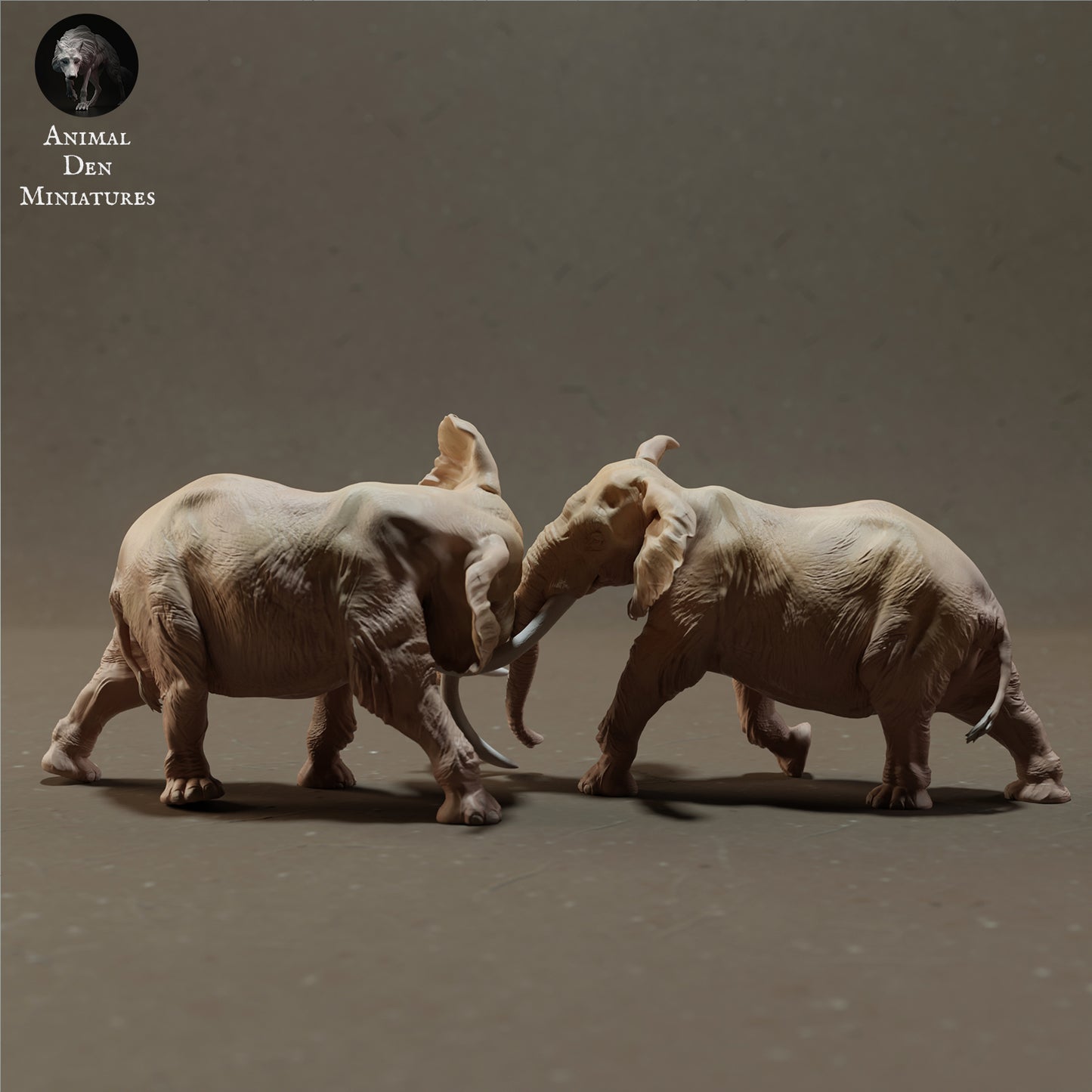 African Bush Elephant Bulls Fight - Animal Den Miniatures