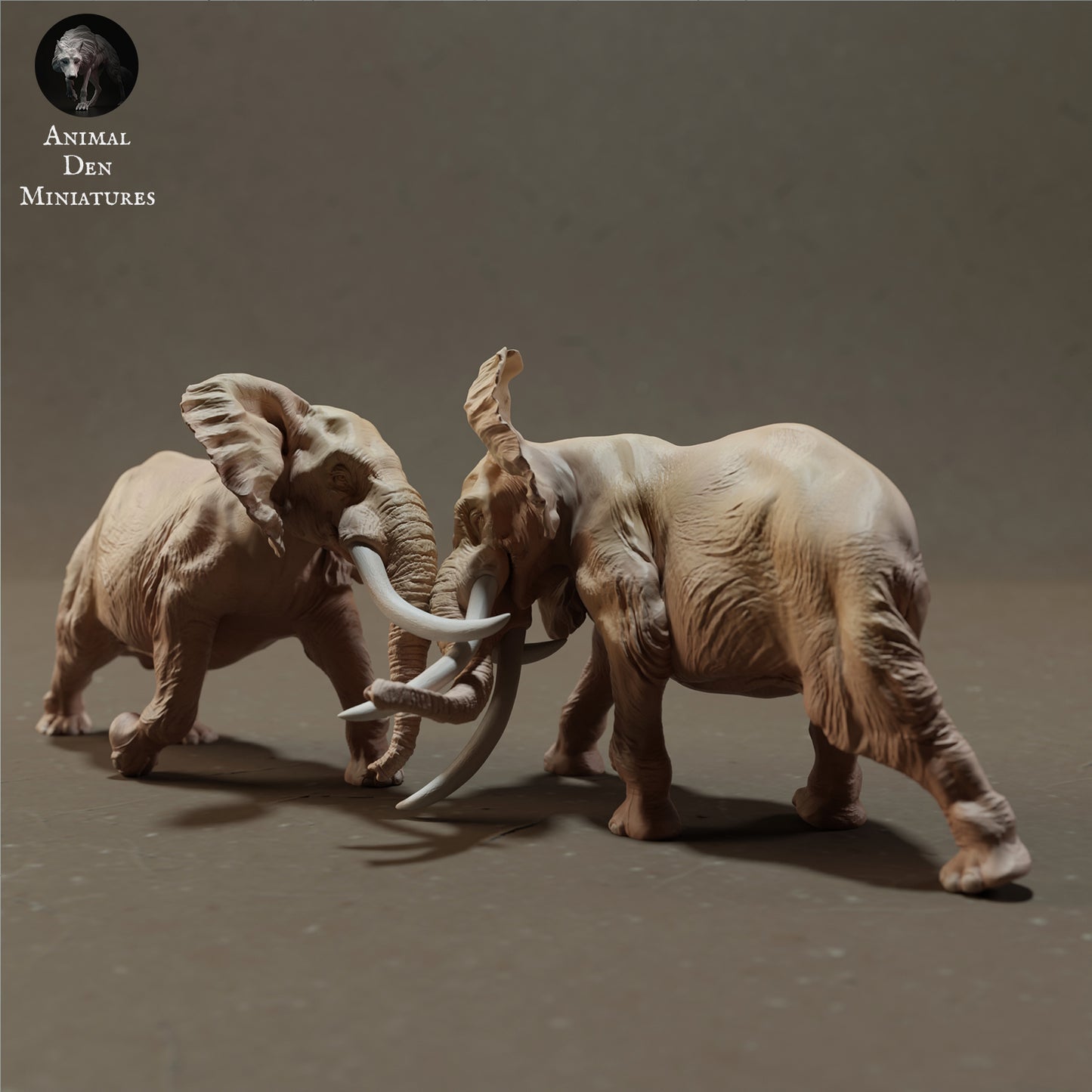 African Bush Elephant Bulls Fight - Animal Den Miniatures