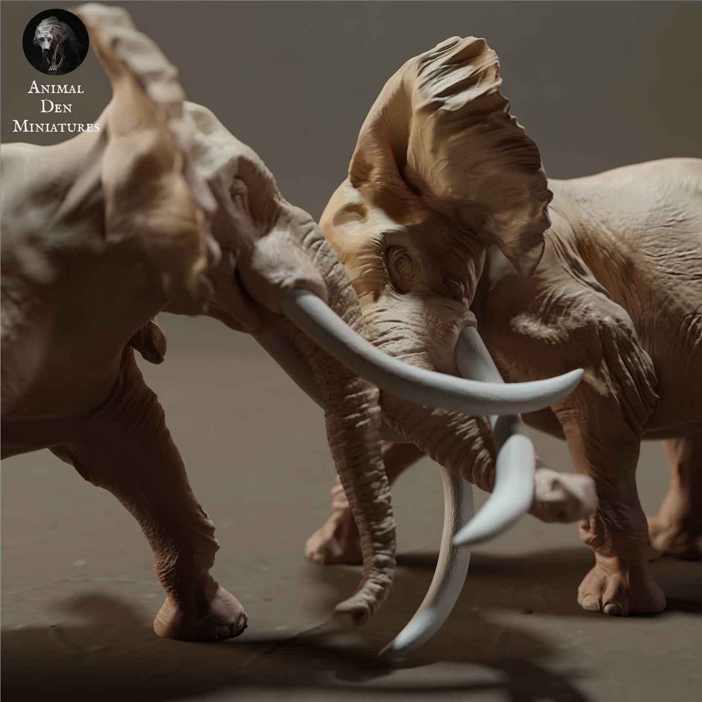 African Bush Elephant Bulls Fight - Animal Den Miniatures