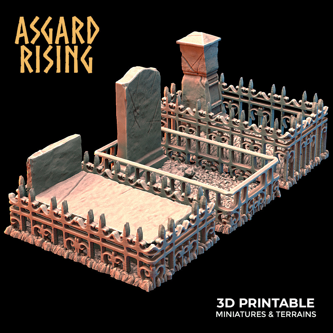 12x Cemetery Graves (with fence) - Asgard Rising