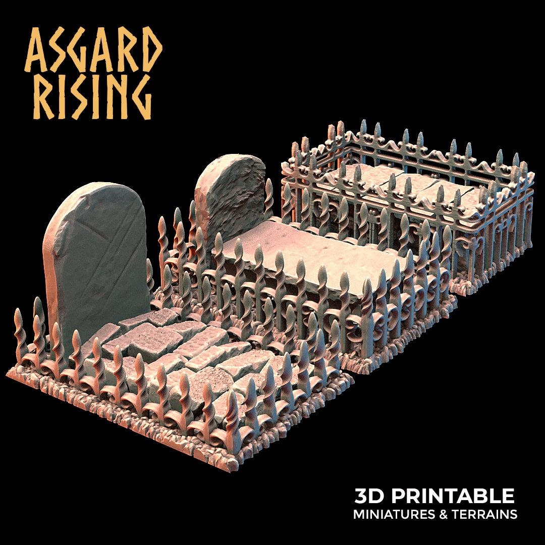 12x Cemetery Graves (with fence) - Asgard Rising