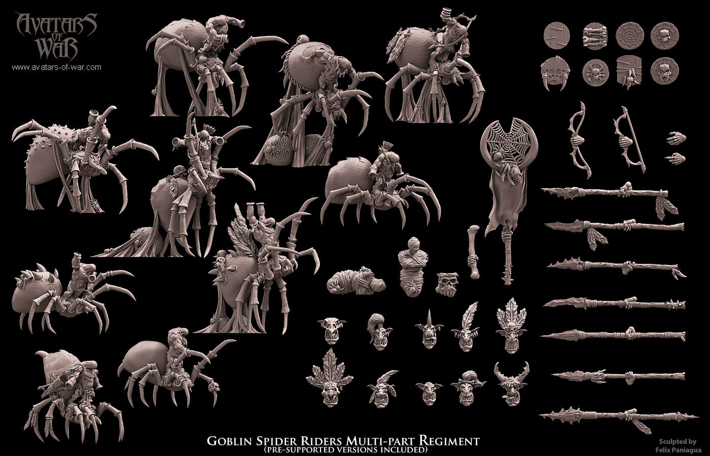 Goblin Spider riders (10 Models) multi-part regiment - Avatars of War