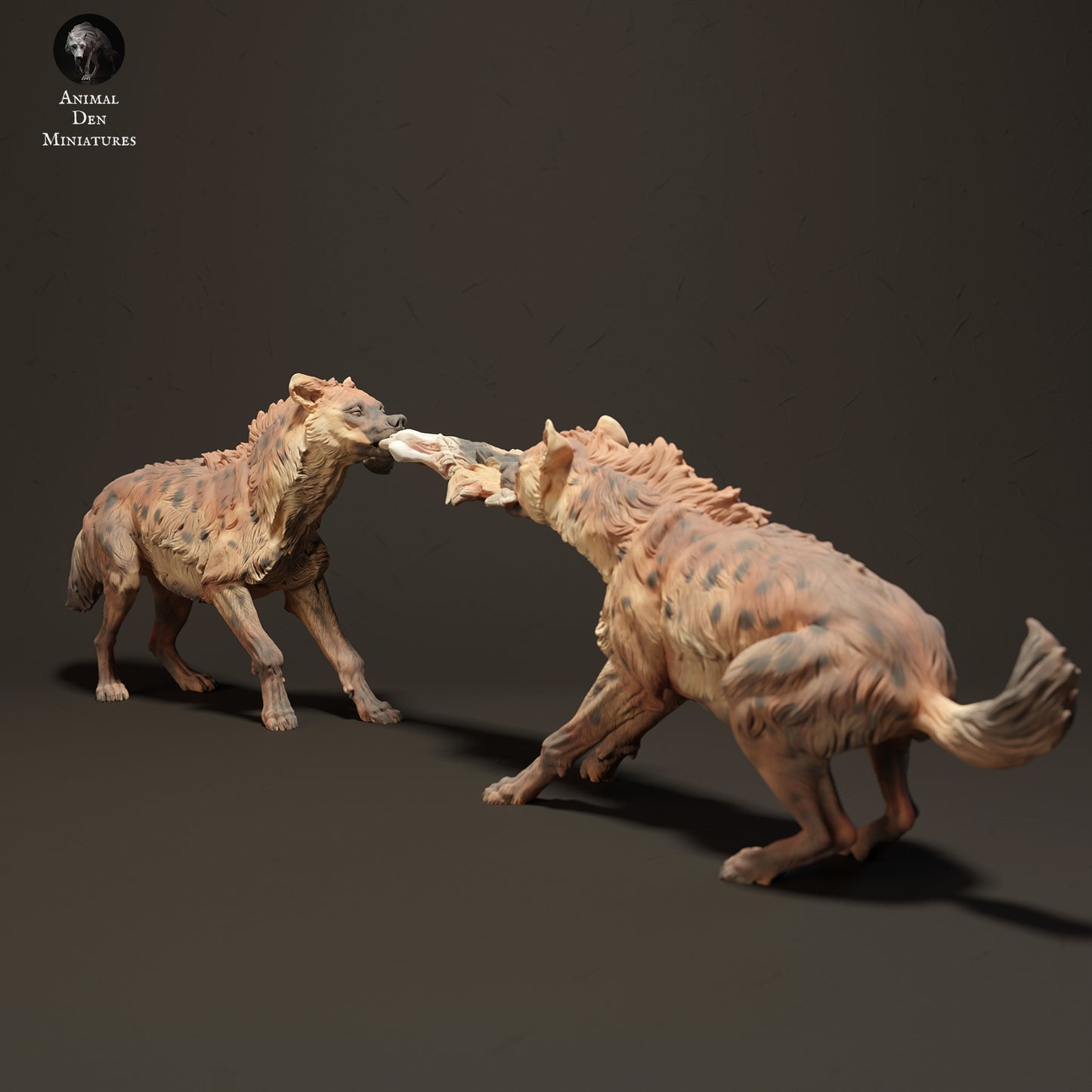 Spotted Hyenas Fighting Over Food - Animal Den Miniatures