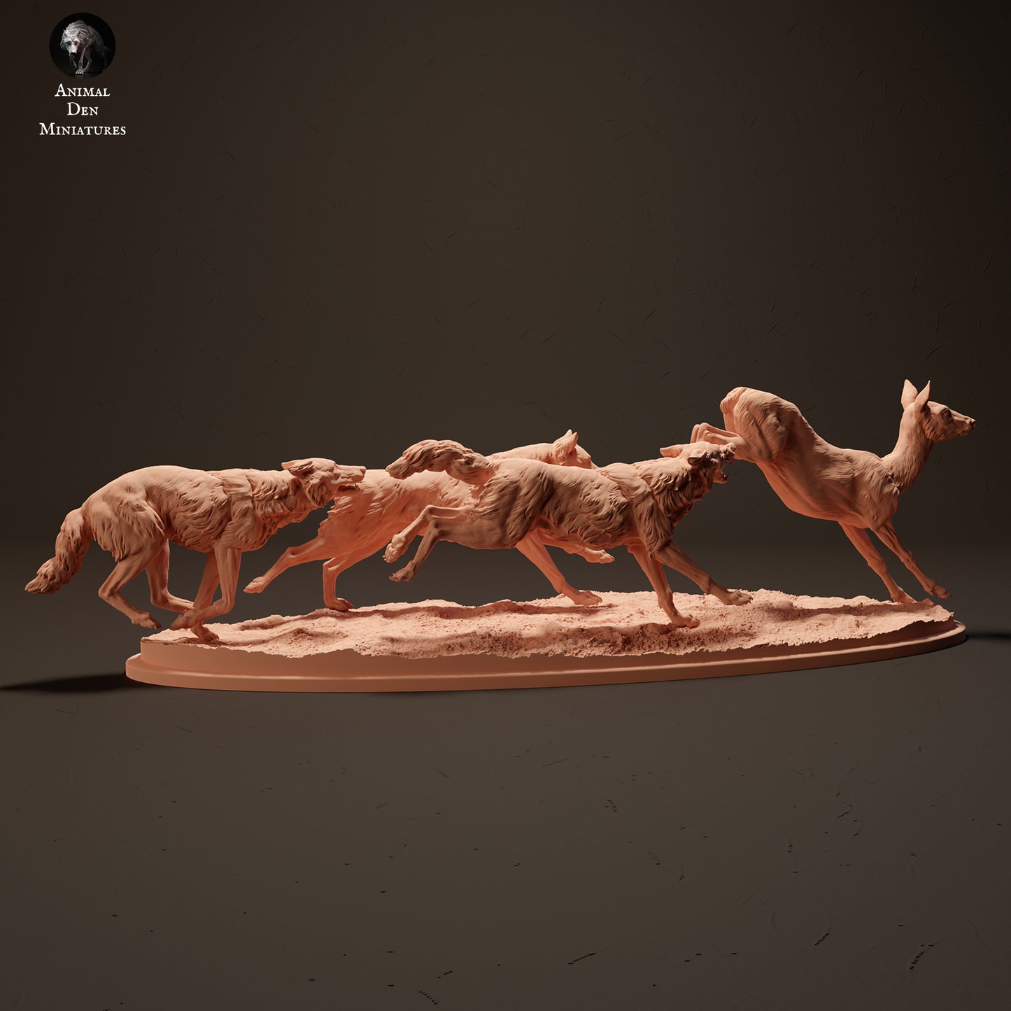 Iberian Wolves Hunting Roe Deer - Animal Den Miniatures