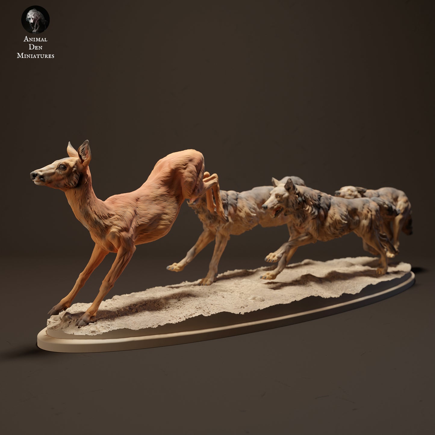 Iberian Wolves Hunting Roe Deer - Animal Den Miniatures