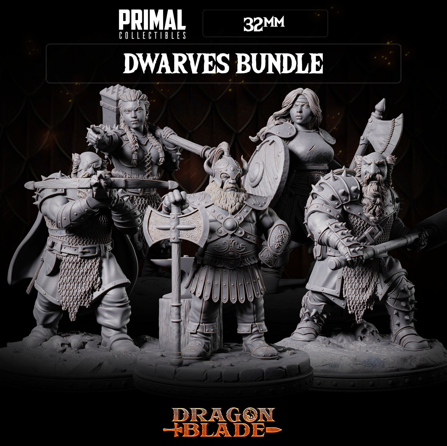 5 miniatures - 32mm - Classic RPG game Dwarves bundle - DRAGONBLADE - Primal Collectibles