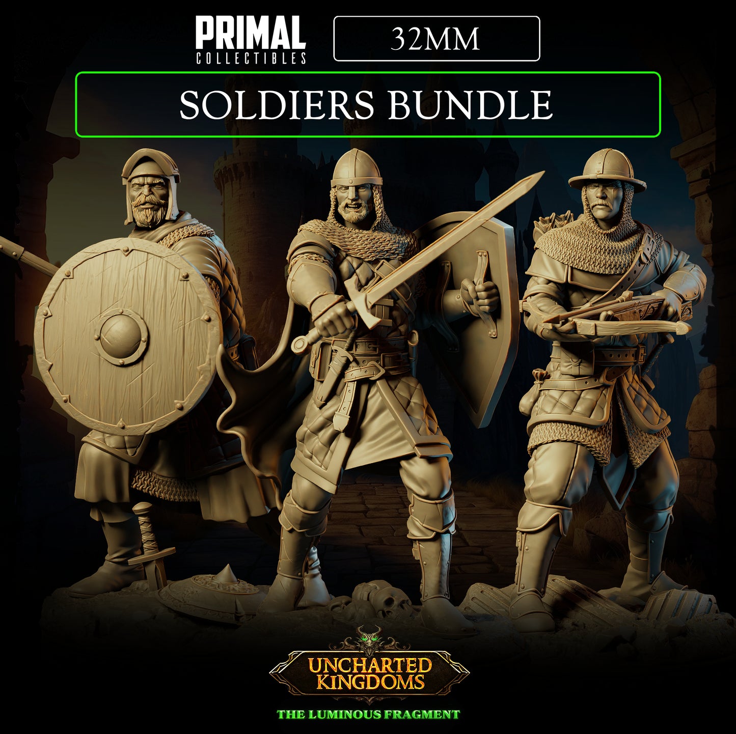 3 miniatures - 32mm - Soldiers Bundle - Uncharted Kingdoms