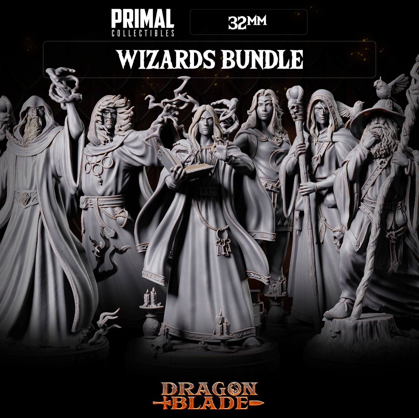 6 Miniaturen – 32 mm – Klassisches RPG-Zauberer-Paket – DRAGONBLADE